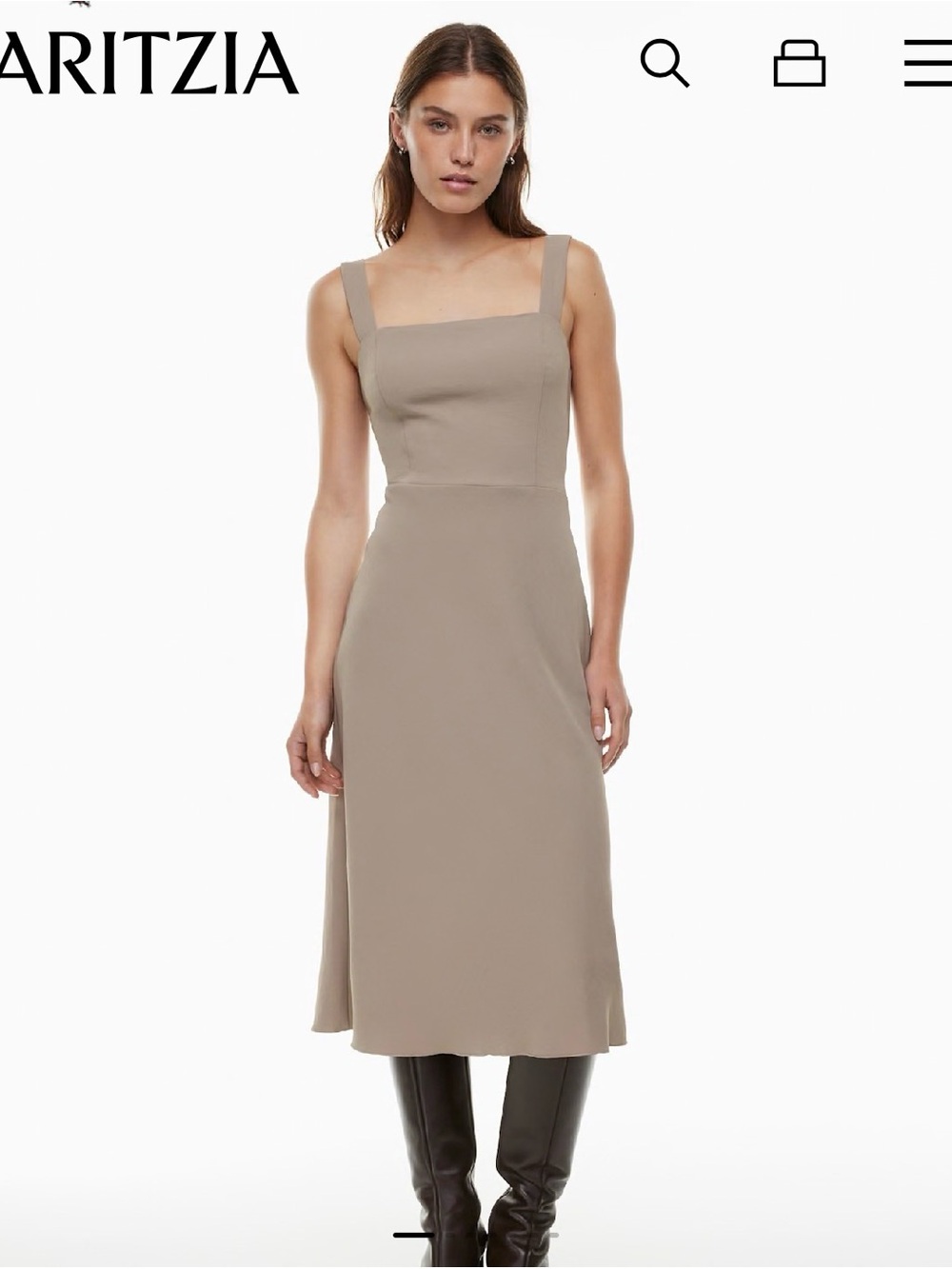 Babaton Taupe Square-Neck Midi Dress